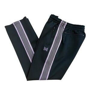 Needles Track Pants Black Lavender Butterfly Logo Made in Japan Mens XL
